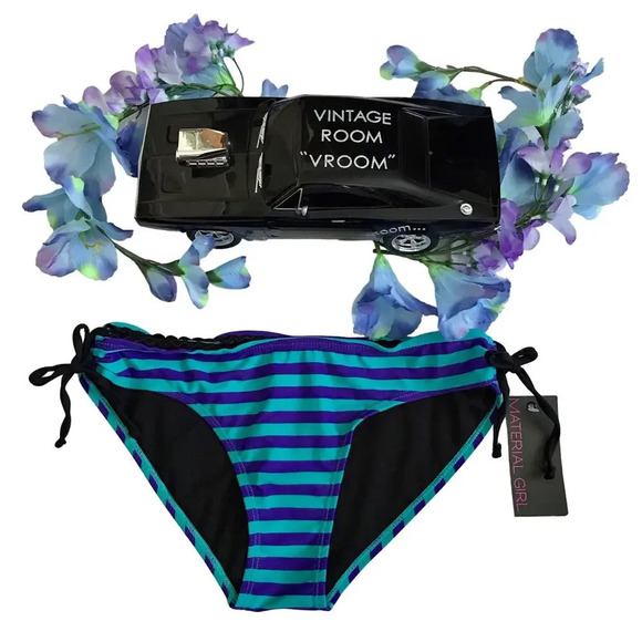 Material Girl NWT Striped Hipster Swim Bottom Juniors/Women M - Picture 1 of 11